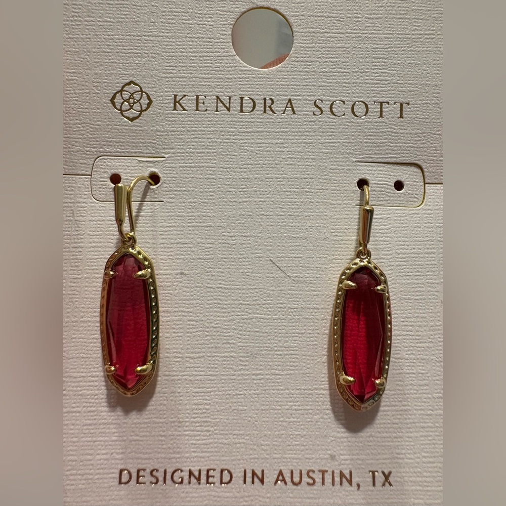 Kendra Scott drop earrings gold with pink pendant new with tags